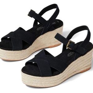 TOMS Willow Platform Sandal 7.5 Black *EUC*